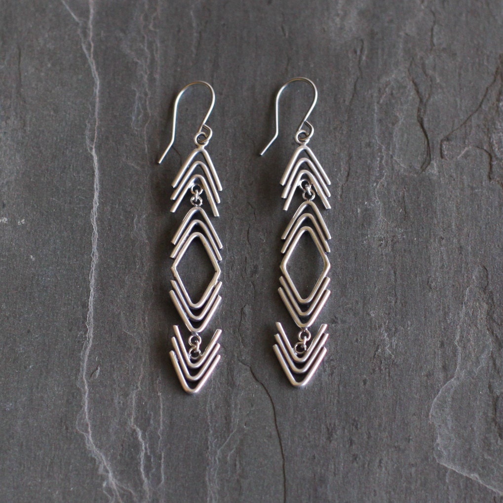 Arrowhead Drop Earrings-dangle earrings-Blue Hour Designs