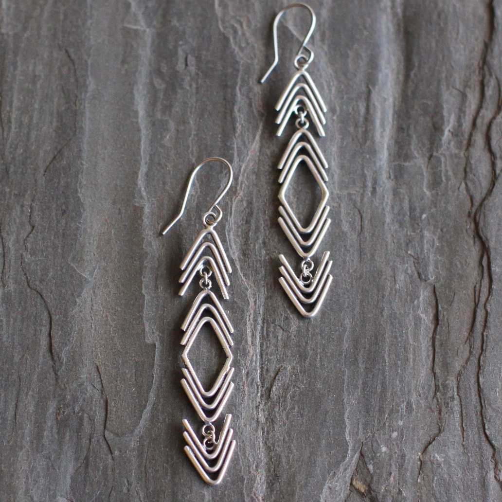 Arrowhead Drop Earrings-dangle earrings-Blue Hour Designs