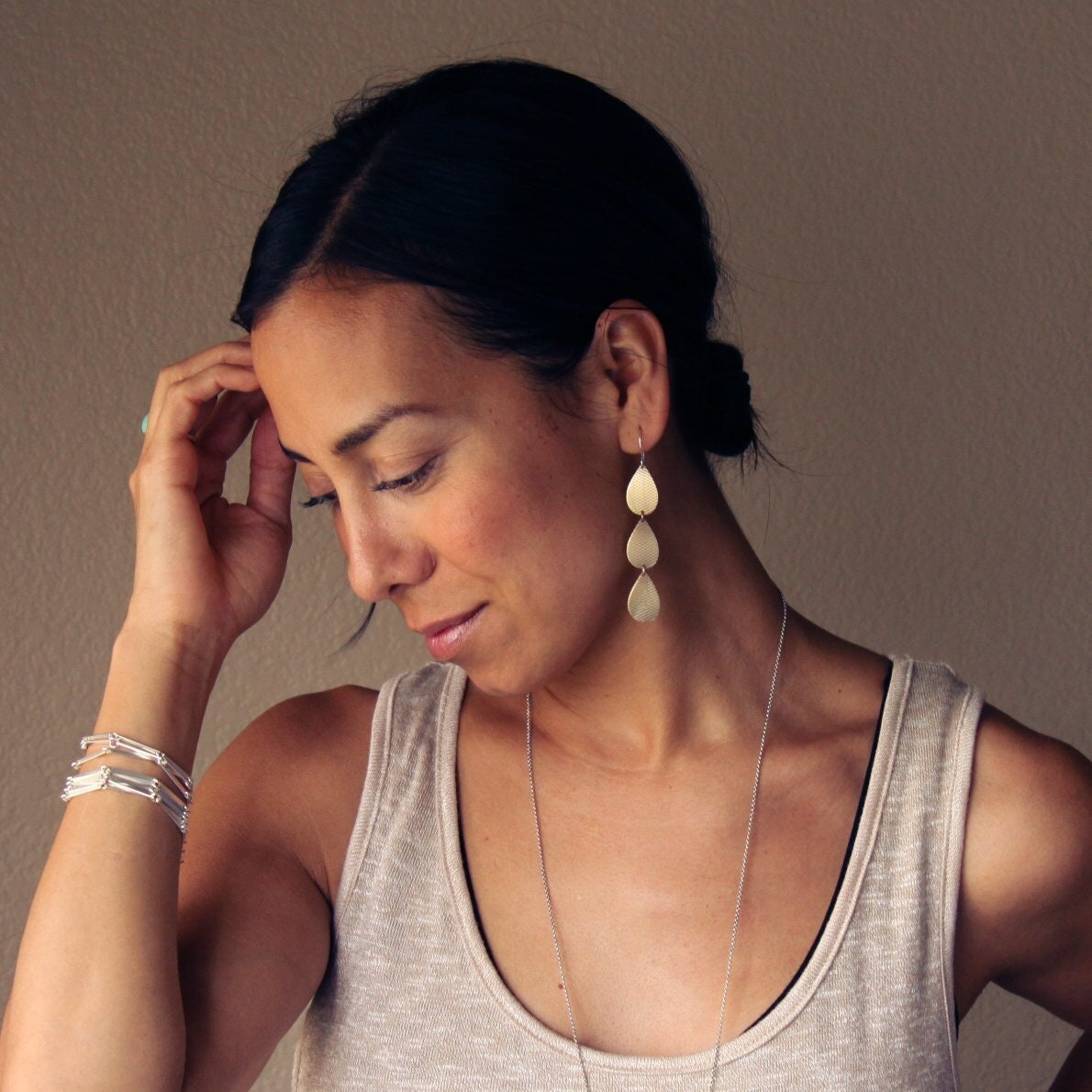 Lena Earrings - Brass-dangle earrings-Blue Hour Designs