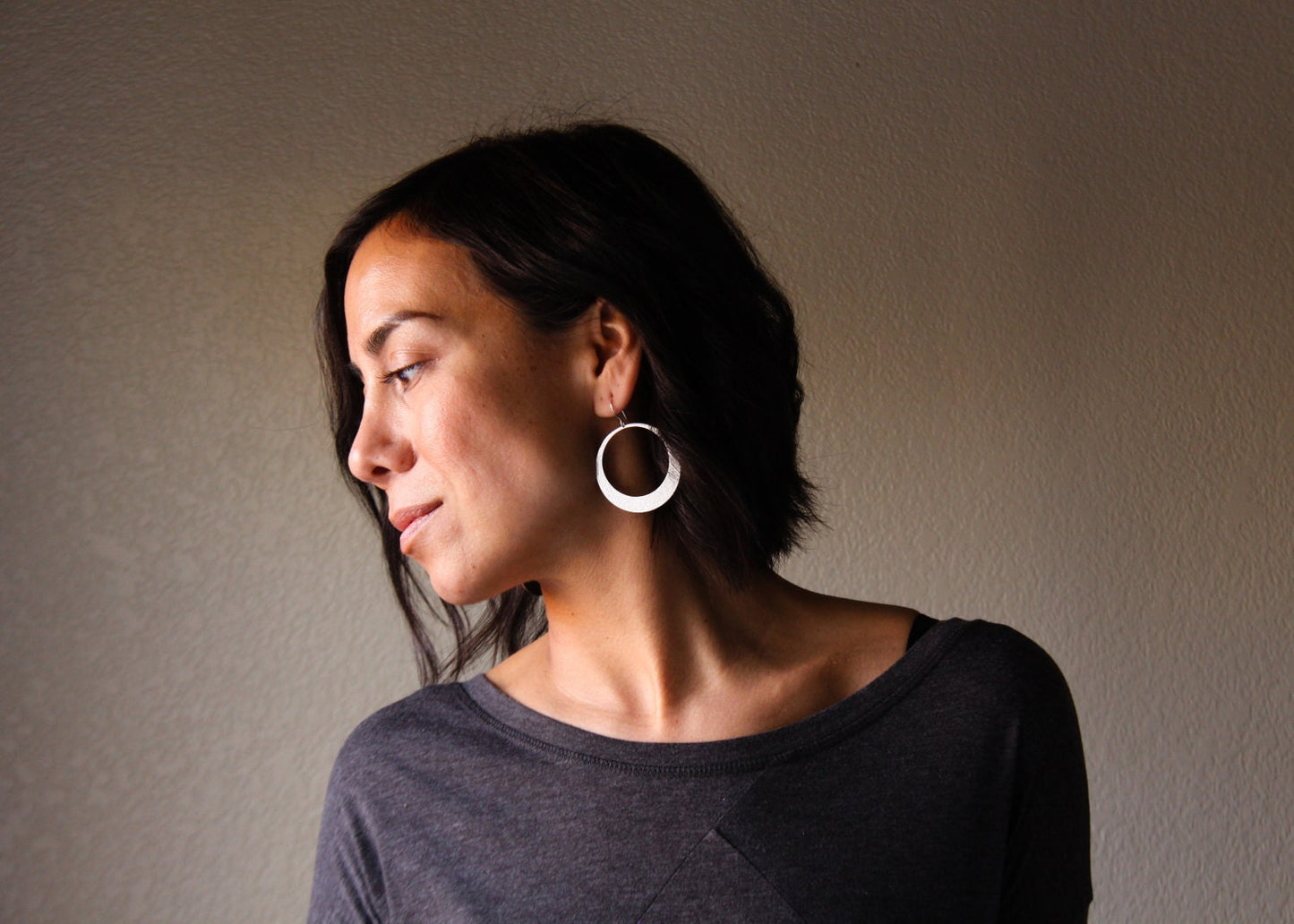 Lunar Hoop Earrings - Silver, Large-hoop earrings-Blue Hour Designs