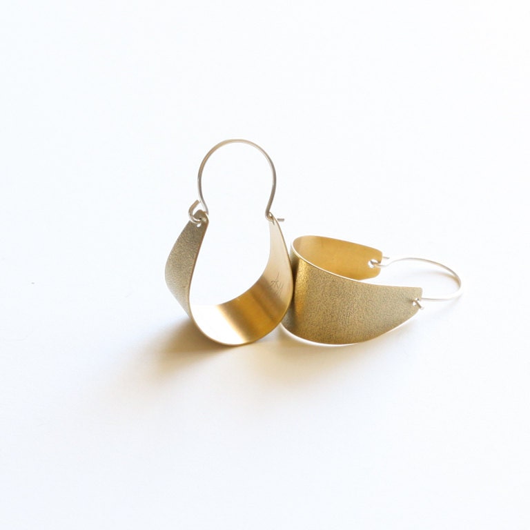 Scoop Earrings - Brass, Small-hoop earrings-Blue Hour Designs