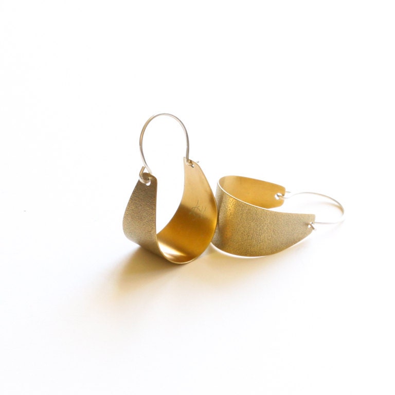 Scoop Earrings - Brass, Small-hoop earrings-Blue Hour Designs