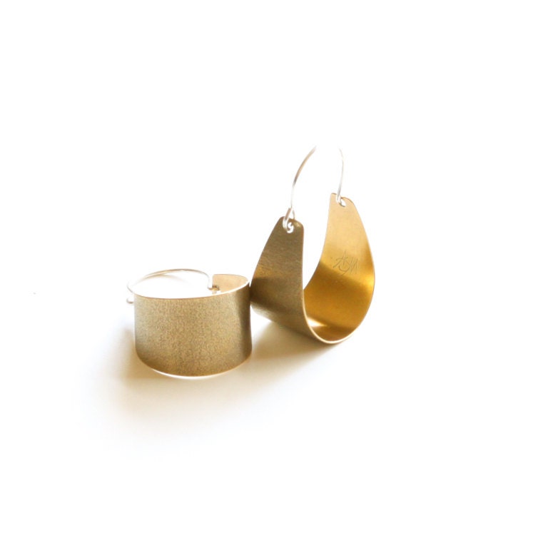 Scoop Earrings - Brass, Small-hoop earrings-Blue Hour Designs