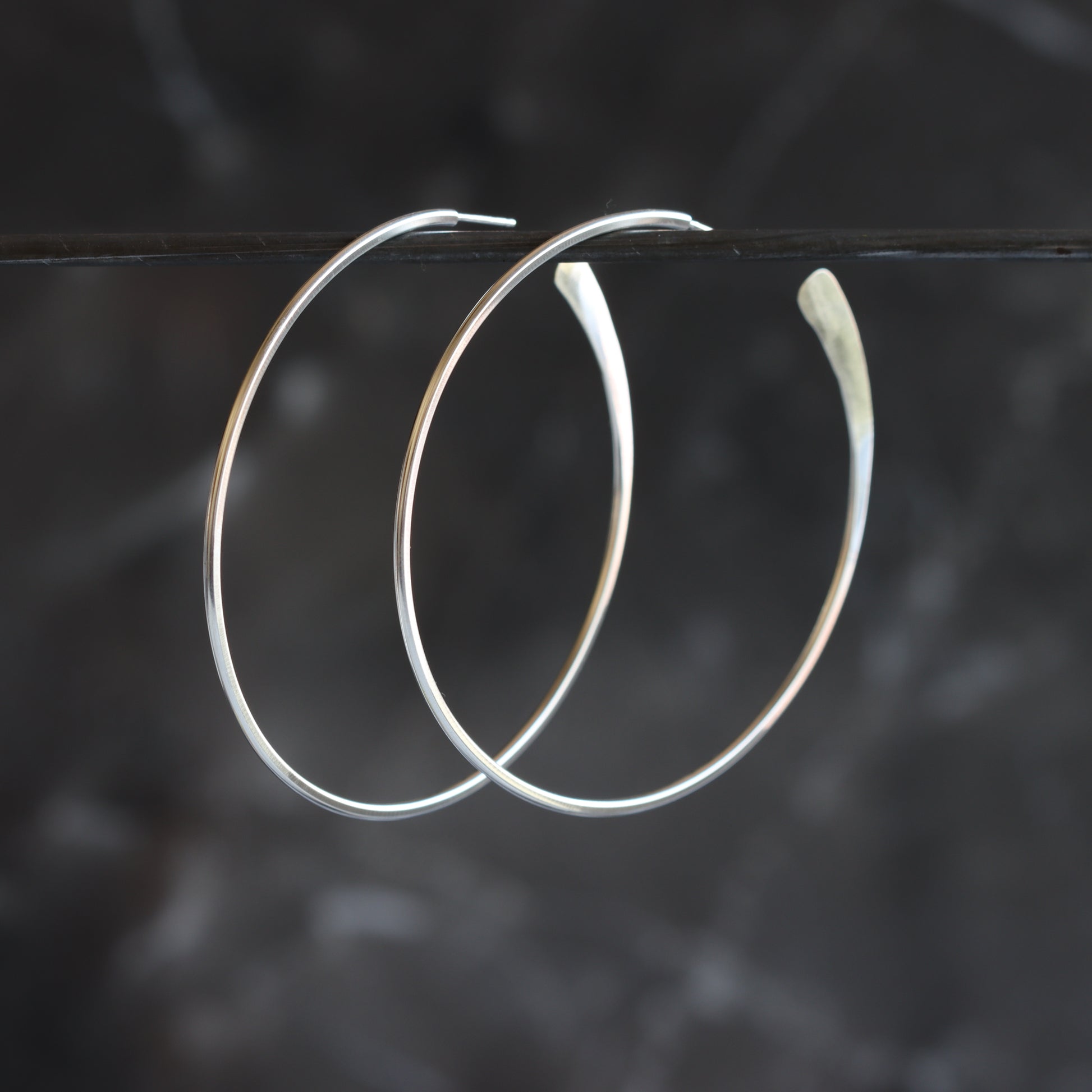 Hammered Tail Hoops - Large-hoop earrings-Blue Hour Designs