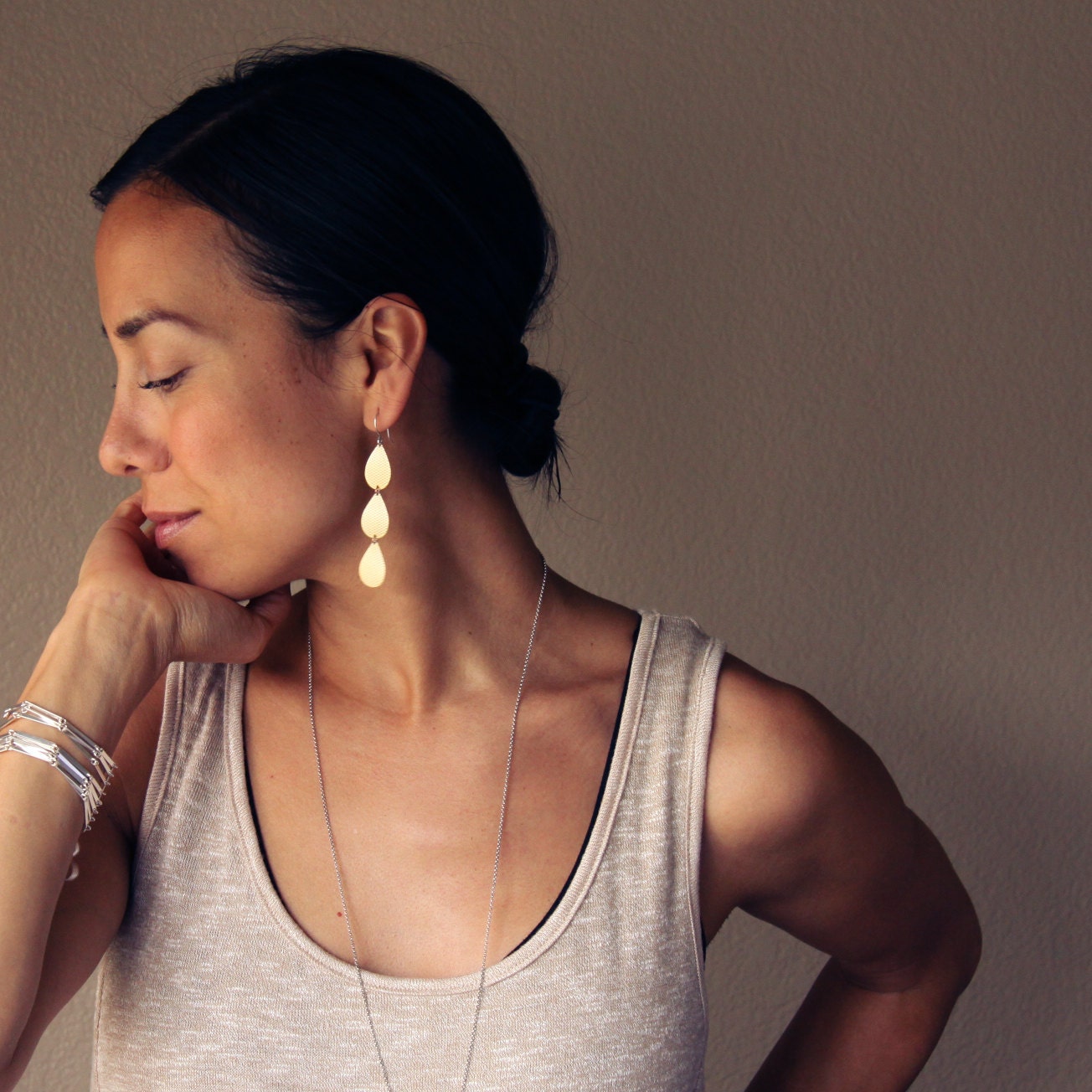 Lena Earrings - Brass-dangle earrings-Blue Hour Designs