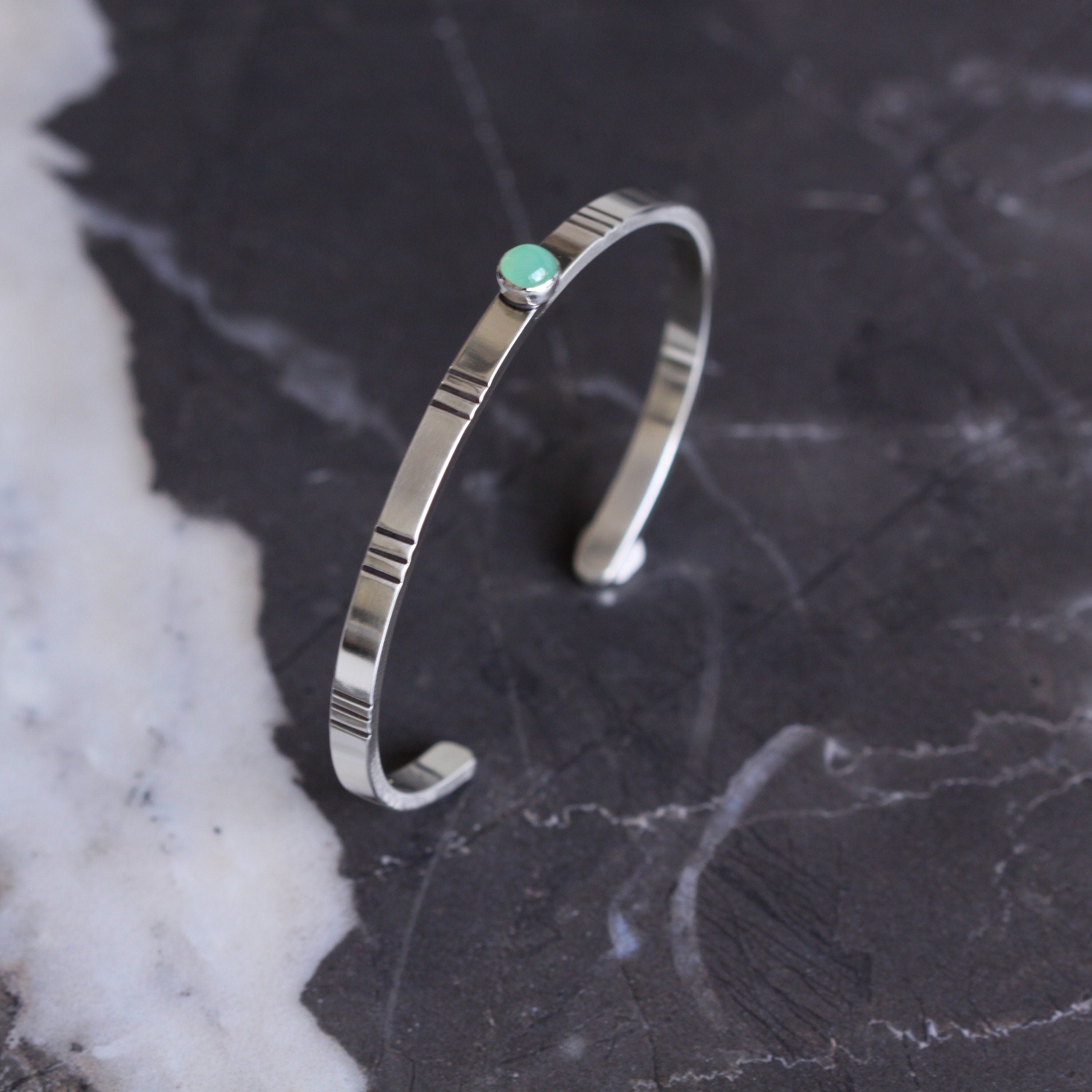 Sage Cuff - Modern Silver Cuff w Chisel Marks and Bright Green Peridot ...