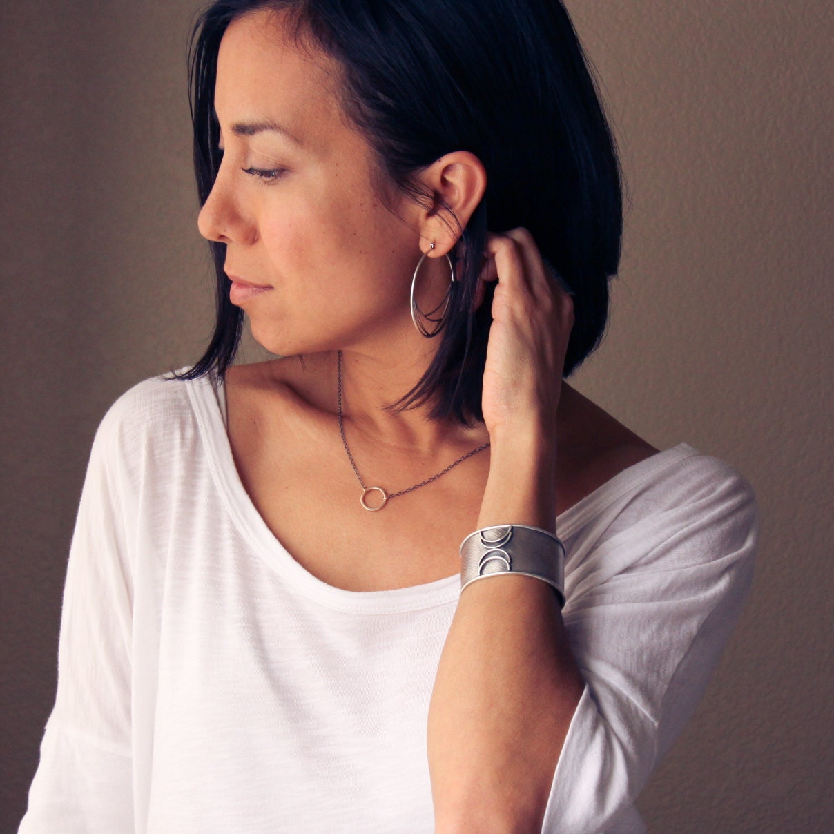Simple Classic Circle Necklace - 14KY Gold on Black-pendant necklace-Blue Hour Designs