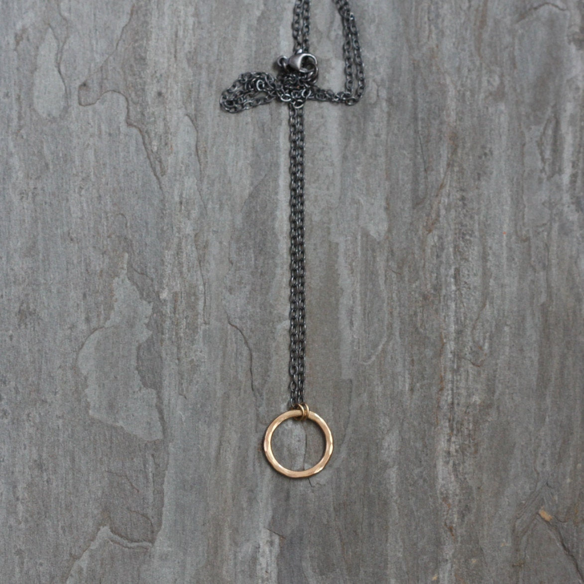 Simple Classic Circle Necklace - 14KY Gold on Black-pendant necklace-Blue Hour Designs
