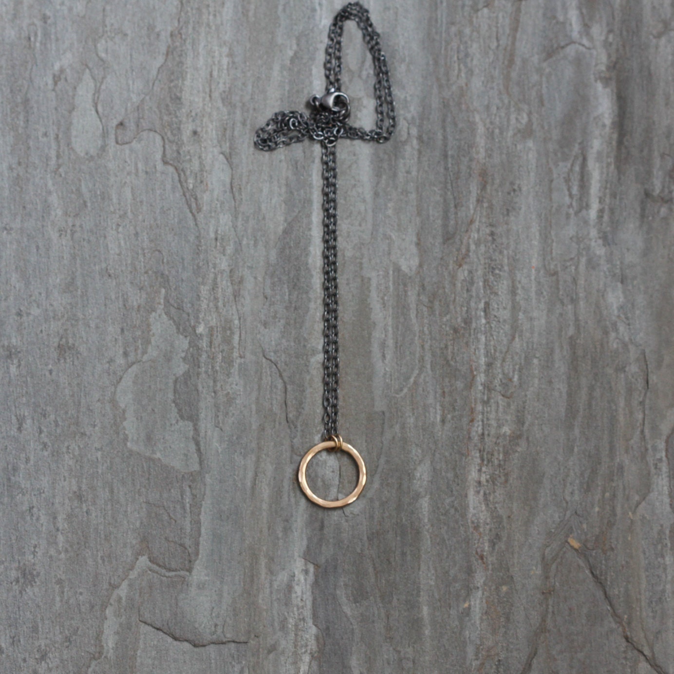 Simple Classic Circle Necklace - 14KY Gold on Black-pendant necklace-Blue Hour Designs